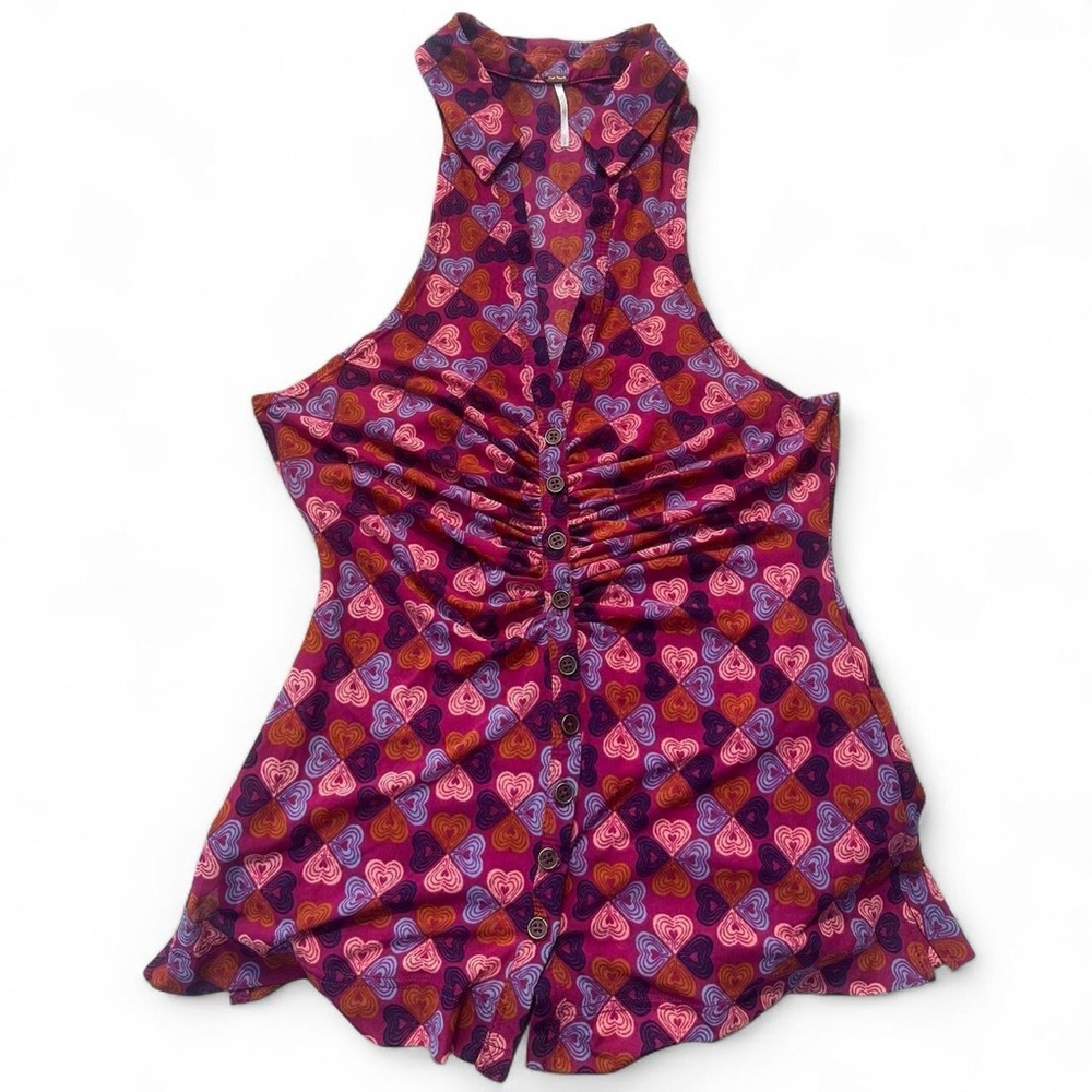 Free People Ruched Pink and Purple Tank Top